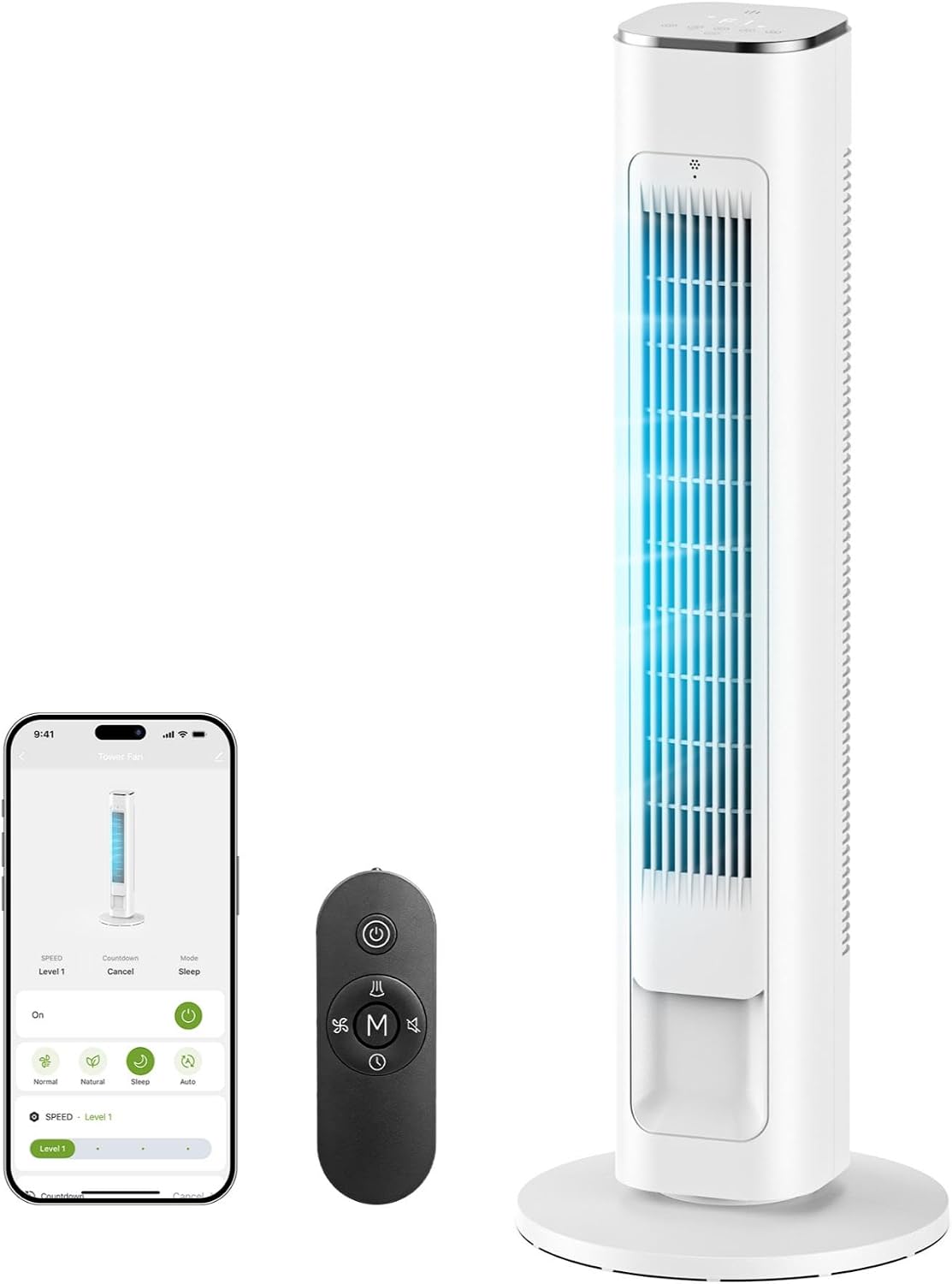 Cendre Smart Tower Fan | WiFi, Alexa & Google, 25dB Quiet, 90° Oscillation