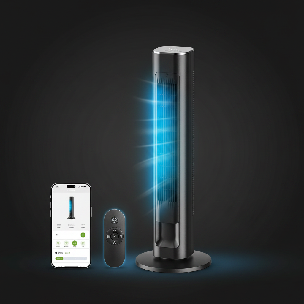 Cendre Smart Tower Fan | WiFi, Alexa & Google, 25dB Quiet, 90° Oscillation