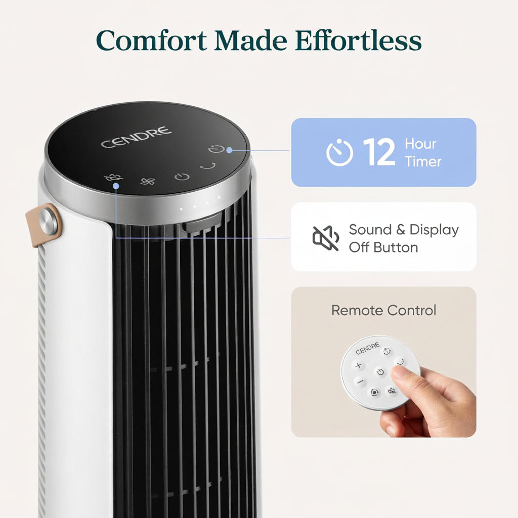Cendre Tower Fan  Quiet 5-Speed Oscillating with Remote