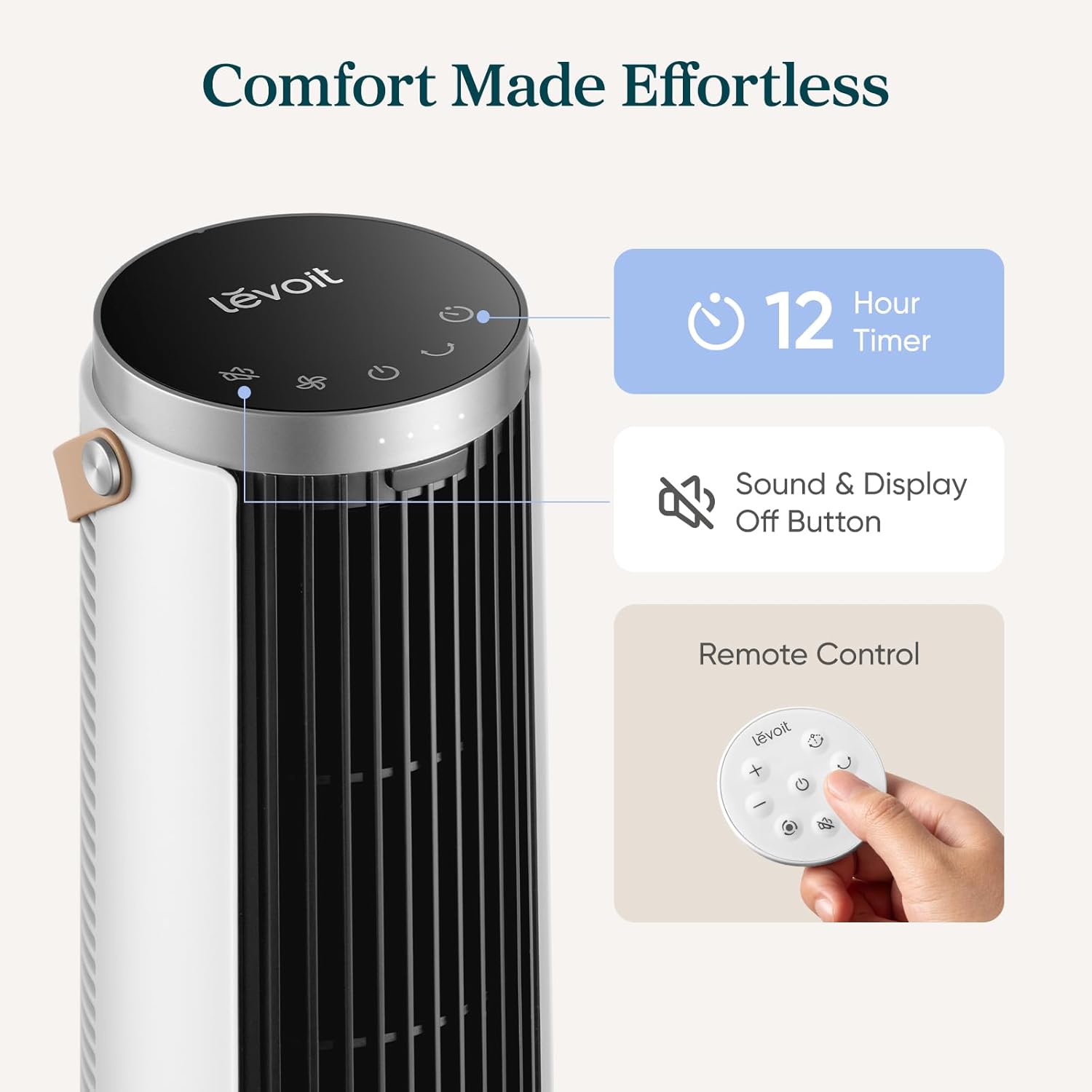 Breezy Tower Fan  Quiet 5-Speed Oscillating with Remote