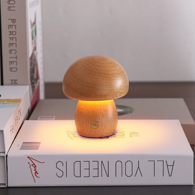 Boreal Mushroom Lamp | Natural Wood, Touch Control Dimming