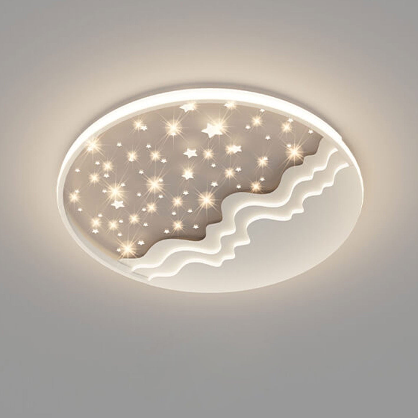 Nordic-Inspired Round Aluminum LED Flush Mount Ceiling Light with Star and Moon Design