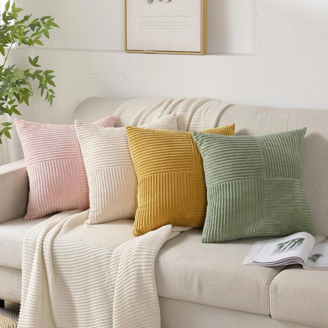 Bello Corduroy Cushion Cover | Soft Ribbed Velvet, Hidden Zipper
