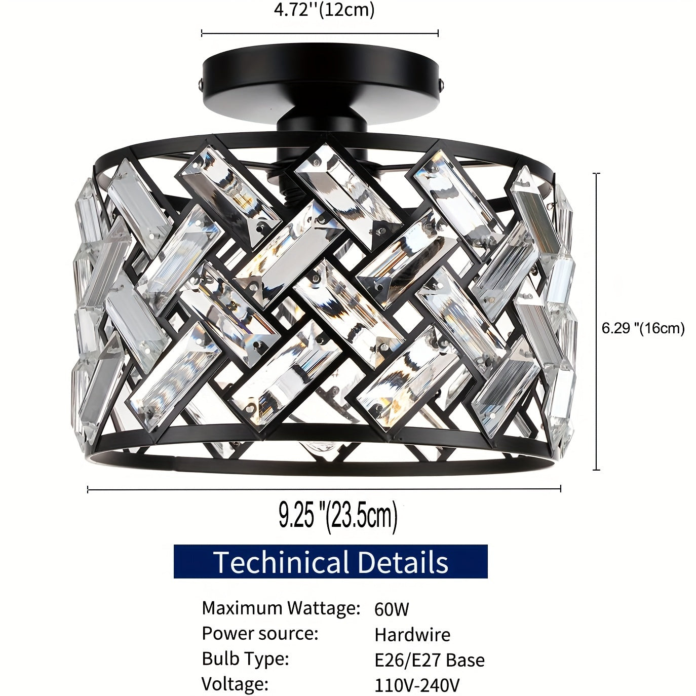 Bela Crystal Semi Flush Mount Ceiling Light | Elegant Metal Frame