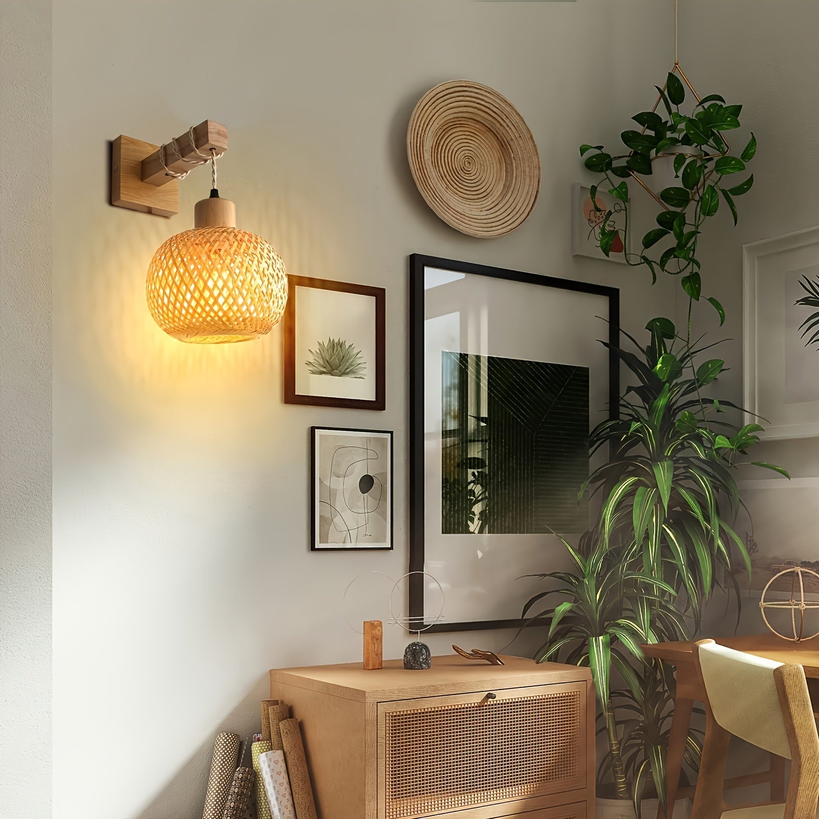 Bela Wall Sconce | Handwoven Rattan & Wood, Warm Ambient Light