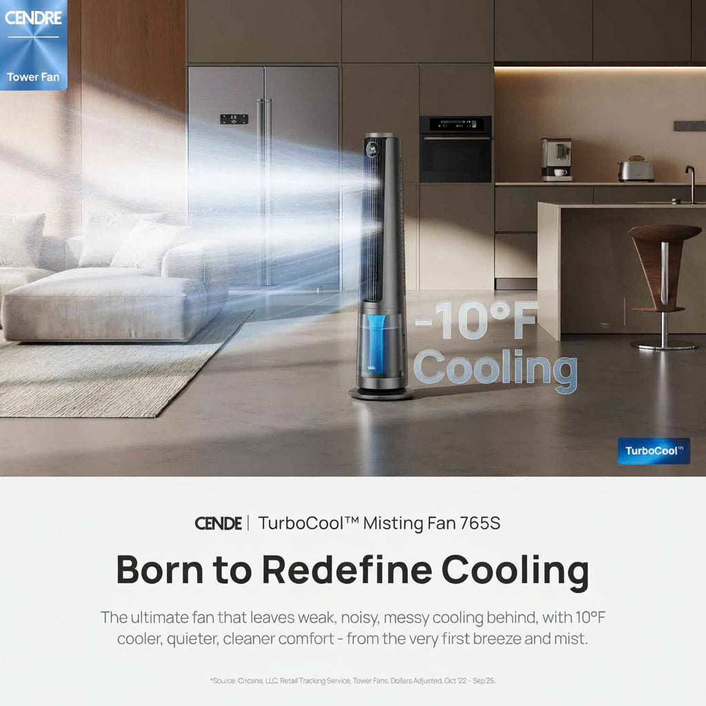 Breezy TurboCool Misting Fan 10°F Cooling, 34ft/s Airflow, 20 dB Quiet