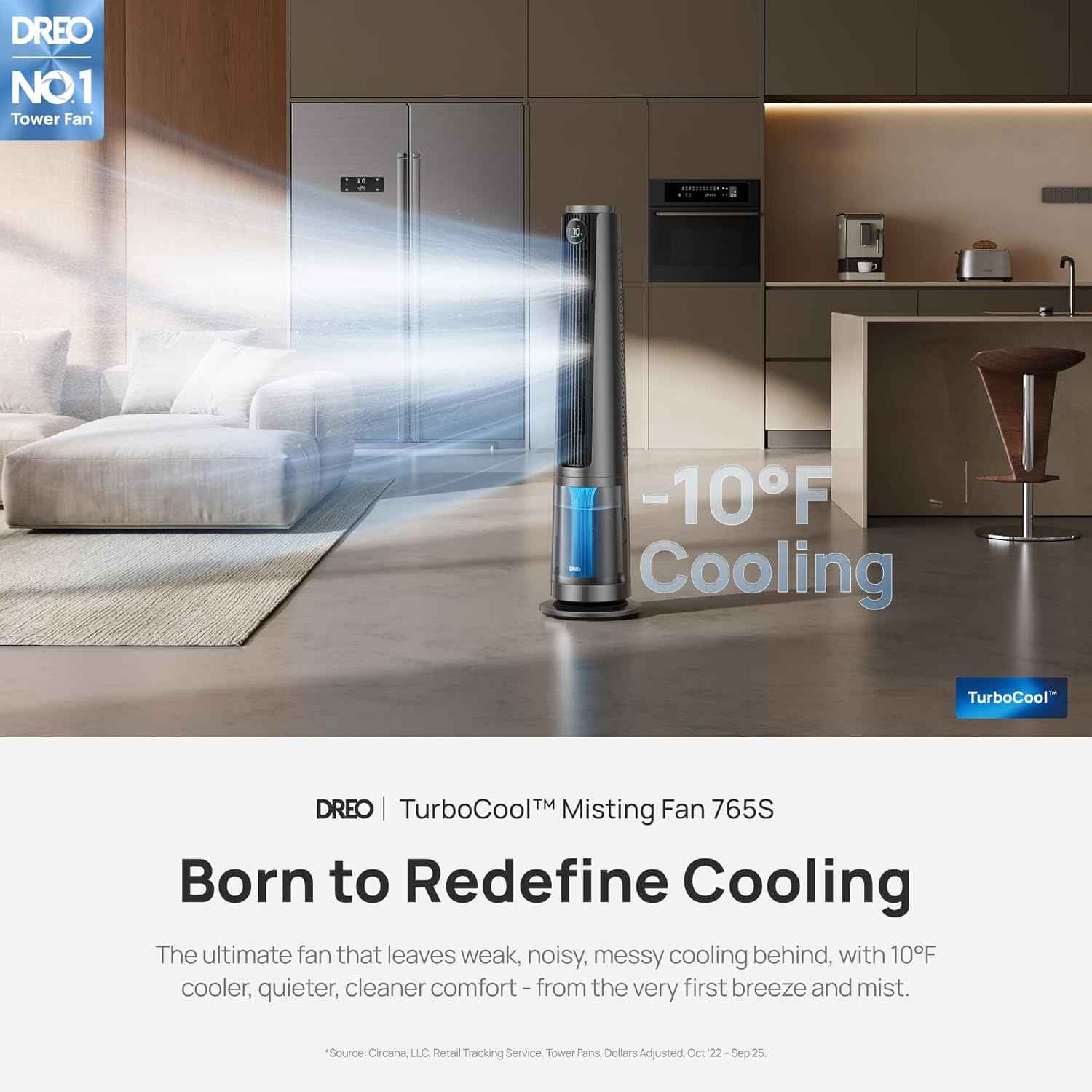 Breezy TurboCool Misting Fan 10°F Cooling, 34ft/s Airflow, 20 dB Quiet