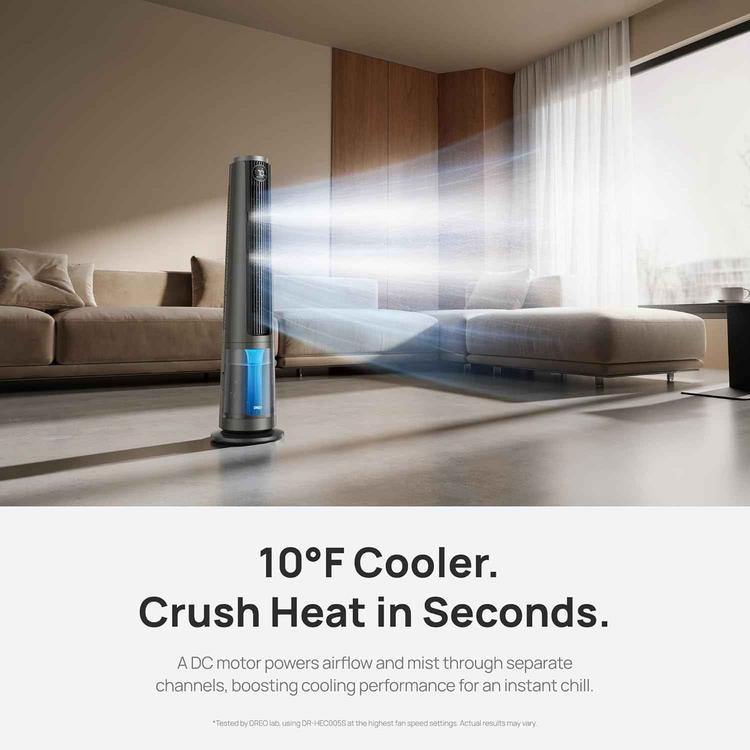 Breezy TurboCool Misting Fan 10°F Cooling, 34ft/s Airflow, 20 dB Quiet