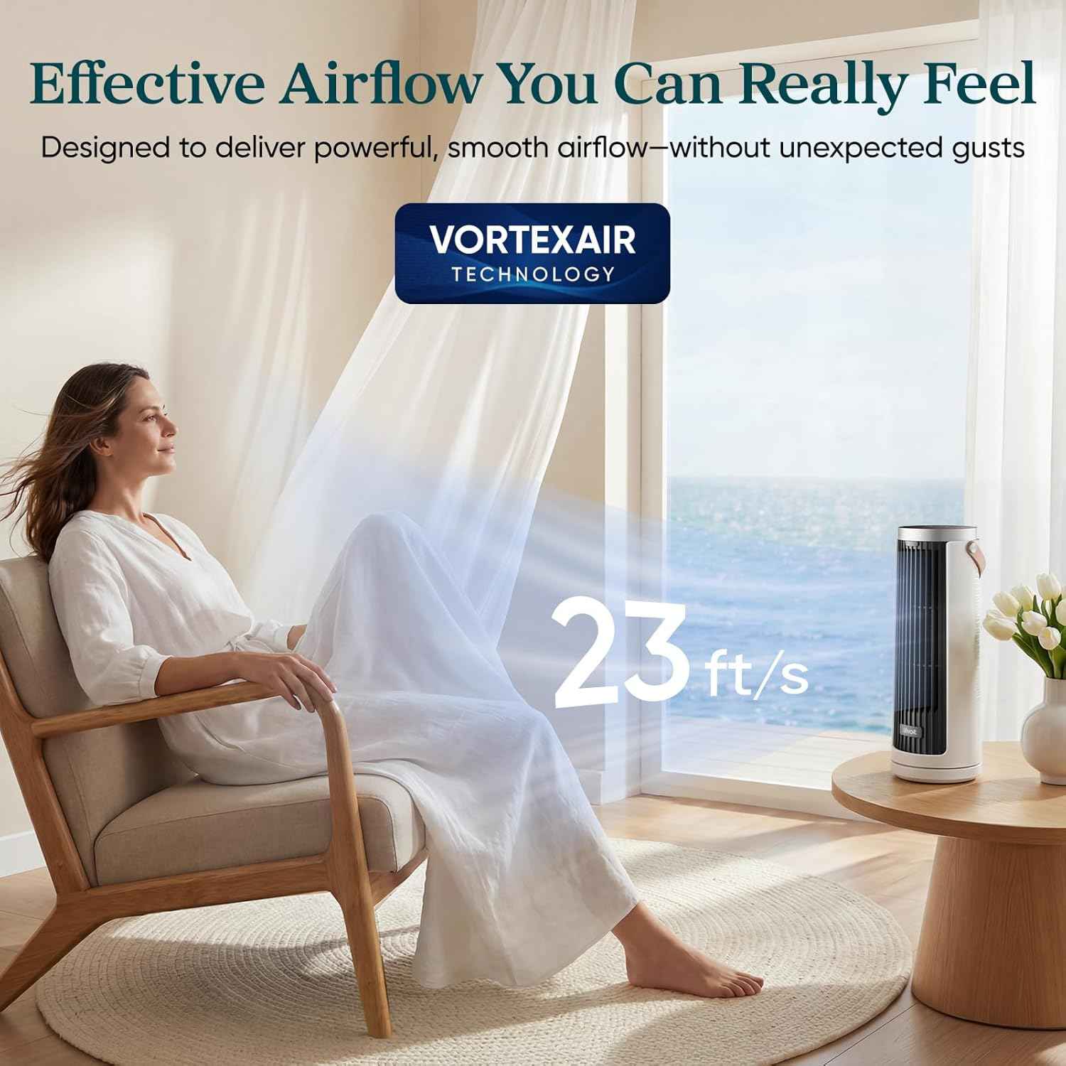 Breezy Tower Fan  Quiet 5-Speed Oscillating with Remote