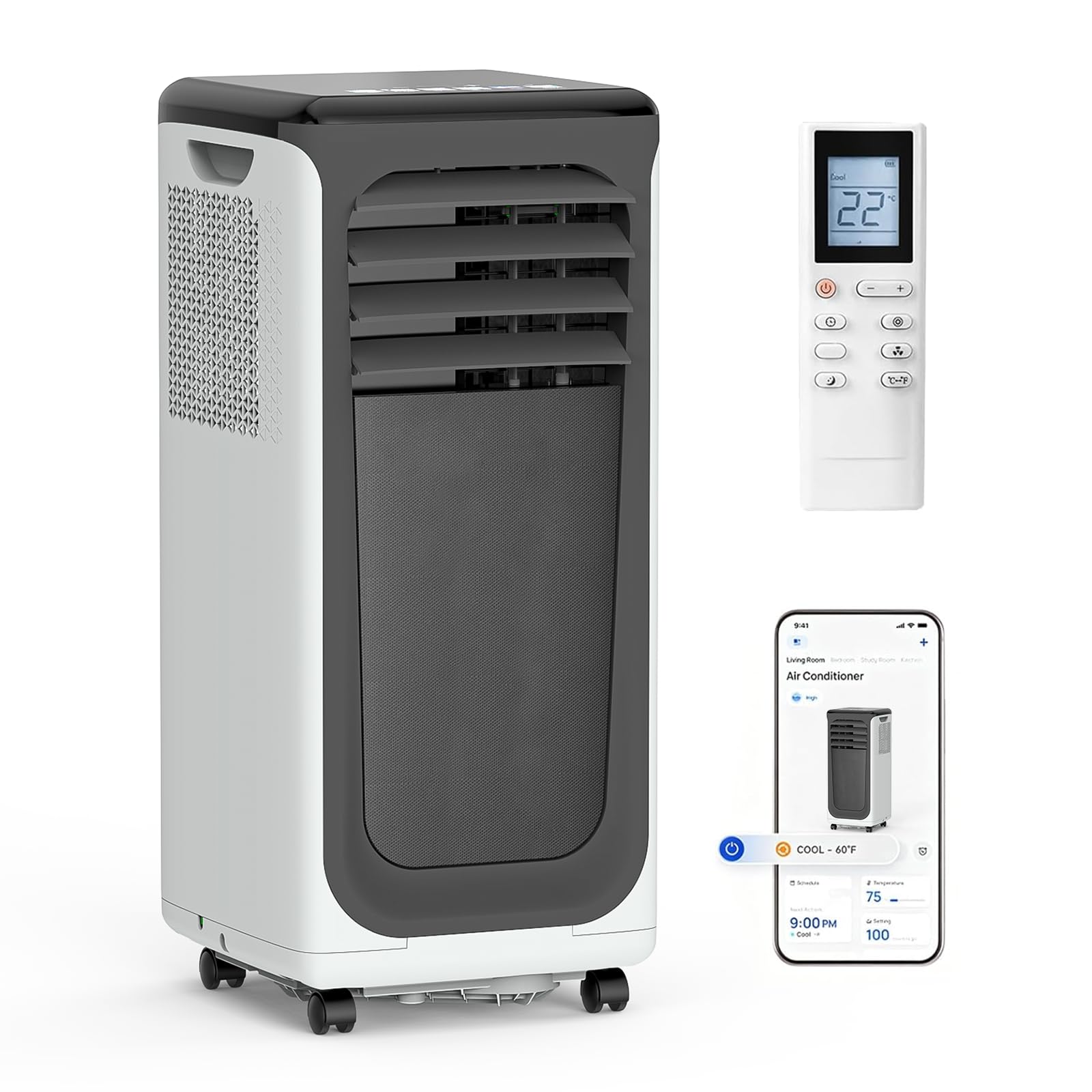 Portable Air Conditioner, 3-in-1 8500 BTU AC Unit with Fan & Dehumidifier – Quiet Cooling for Bedroom, Home Office up to 450 sq.ft, Includes Complete Window Mount Kit