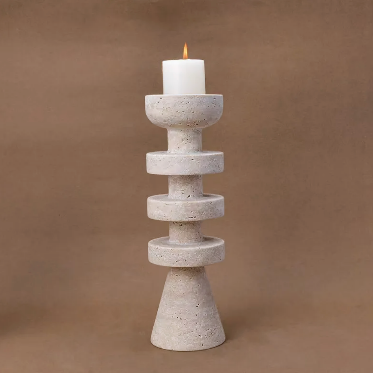 Alfil Candelabrum | Elegant Travertine Candle Holder