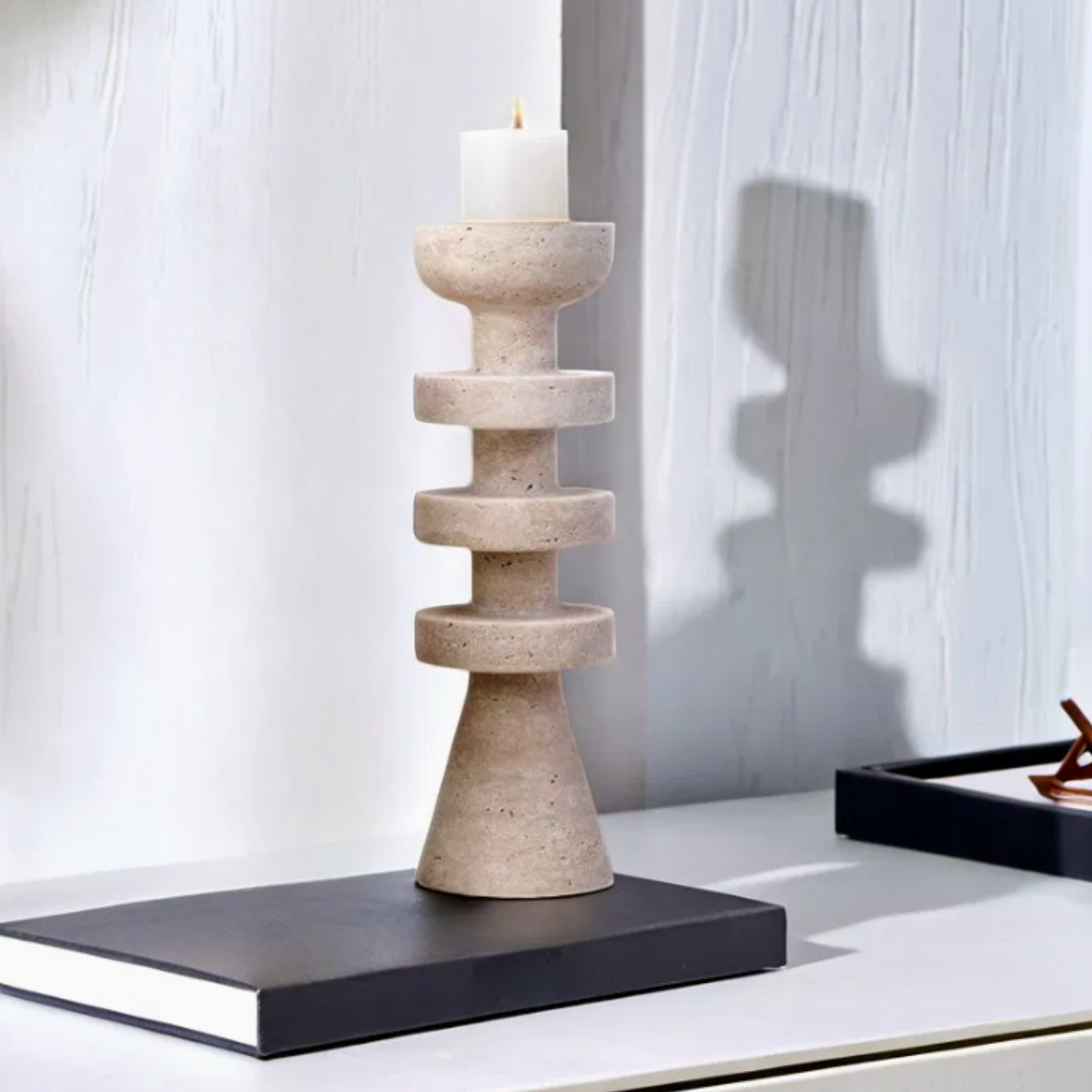 Alfil Candelabrum | Elegant Travertine Candle Holder