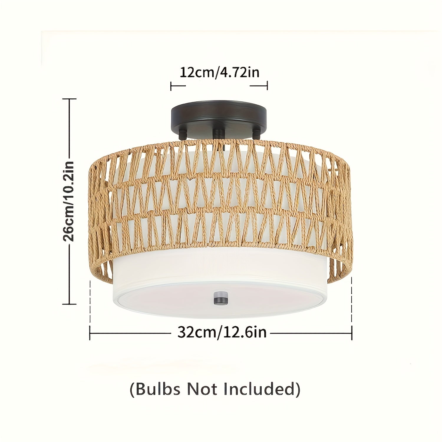 Bela Rattan Ceiling Light | Semi-Flush Mount with Linen Shade