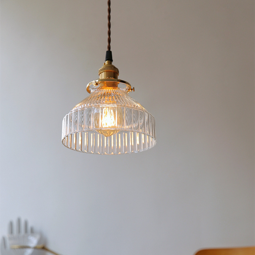 Koda Vintage Hanglamp | Geribbeld Glas met Luxe Koperen Fitting