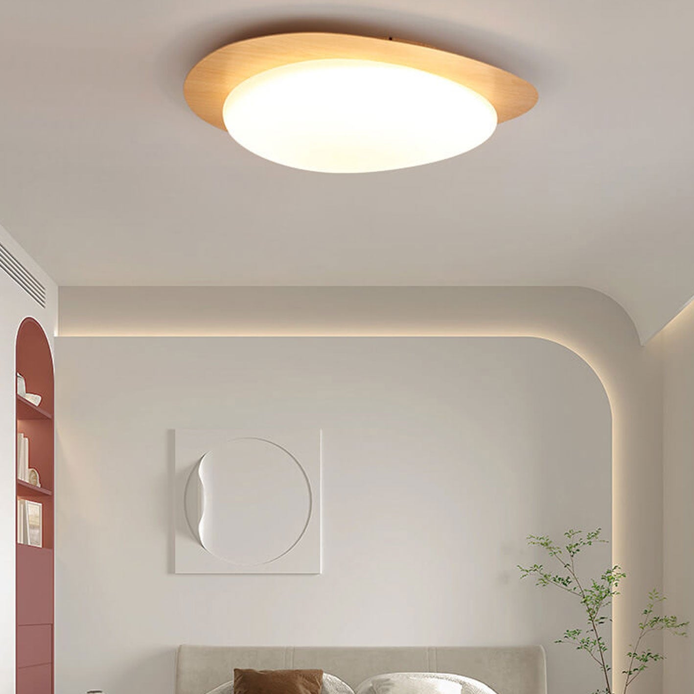 Nordic Style Iron Wood Grain Pebble LED Flush Mount Ceiling Fixture