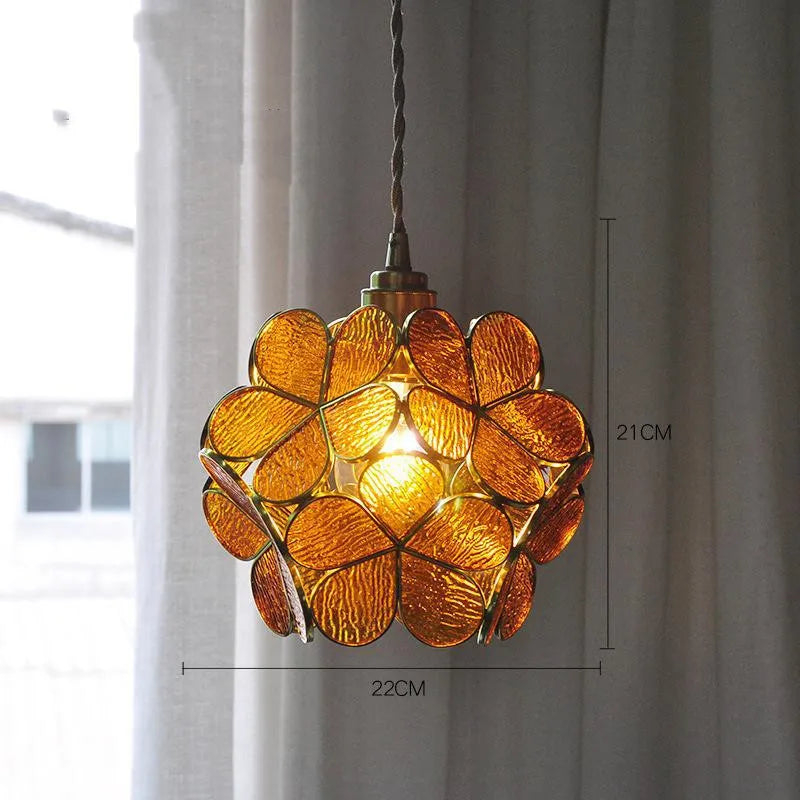 Bela Glass Pendant Light | Floral Design, Brass Finish