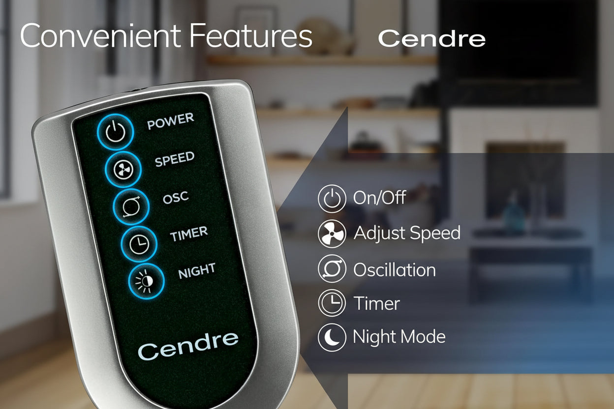 Cendre Luxe Tower Fan  Oscillating  Remote Control, 3 Speeds