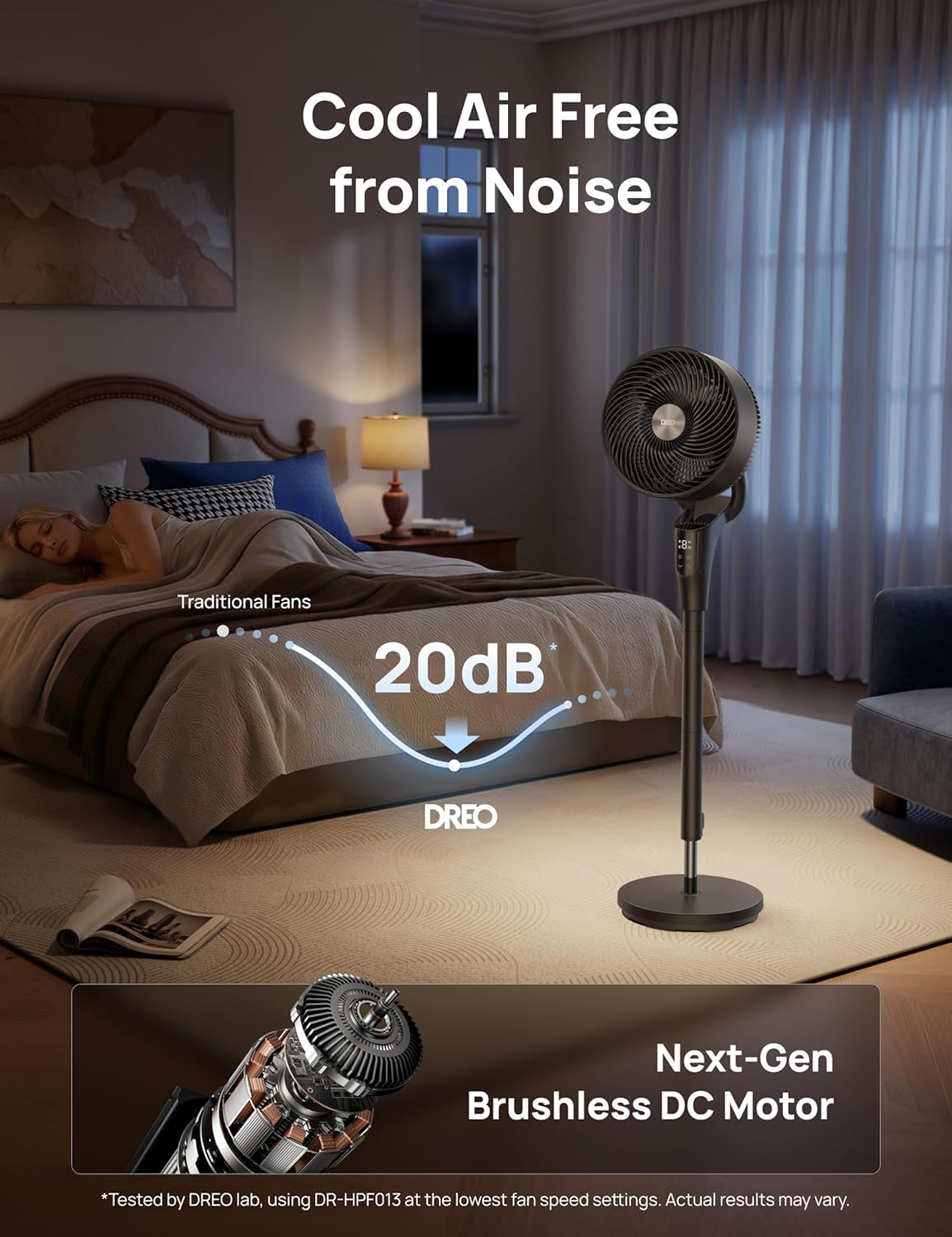 BreezeMax Oscillating Fan 90° Tilt, 20dB Quiet, 8 Speeds