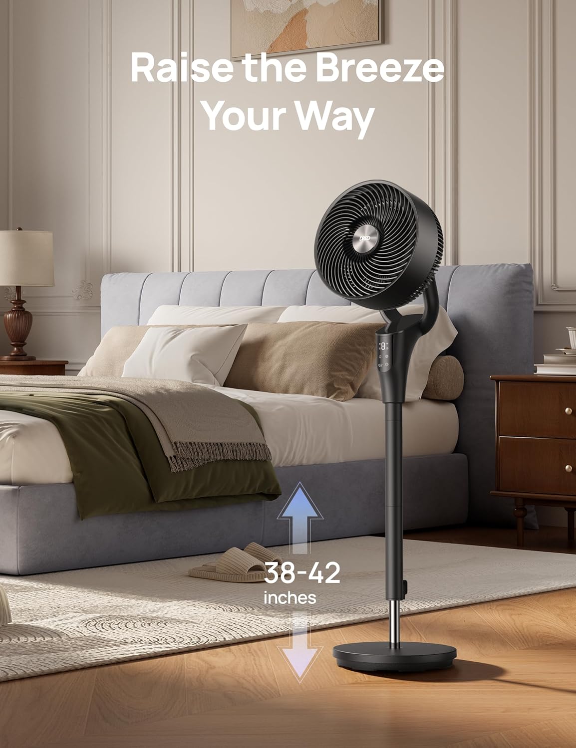 BreezeMax Oscillating Fan 90° Tilt, 20dB Quiet, 8 Speeds