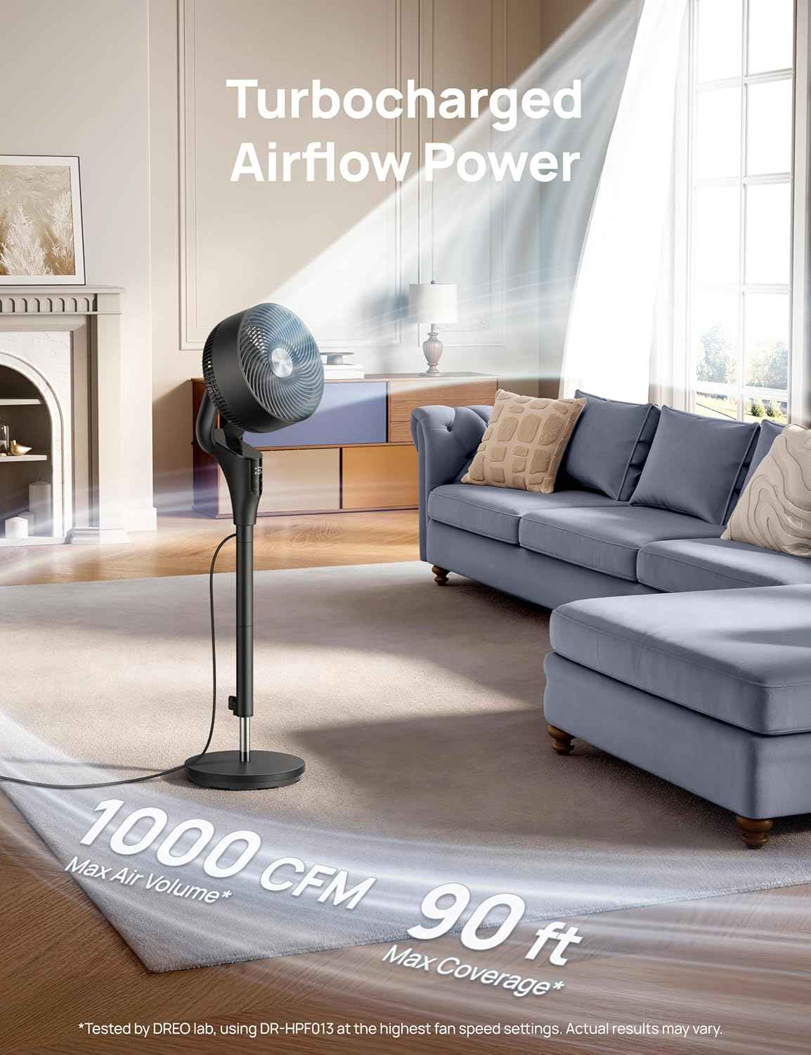 BreezeMax Oscillating Fan 90° Tilt, 20dB Quiet, 8 Speeds