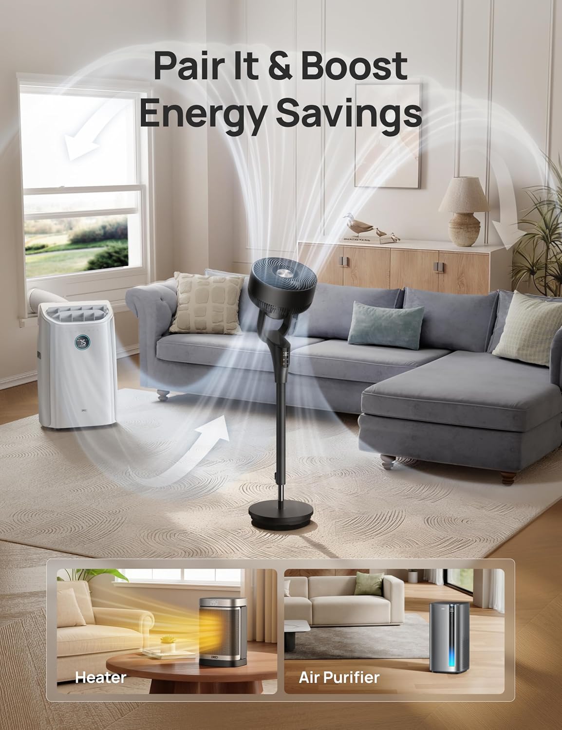 BreezeMax Oscillating Fan 90° Tilt, 20dB Quiet, 8 Speeds