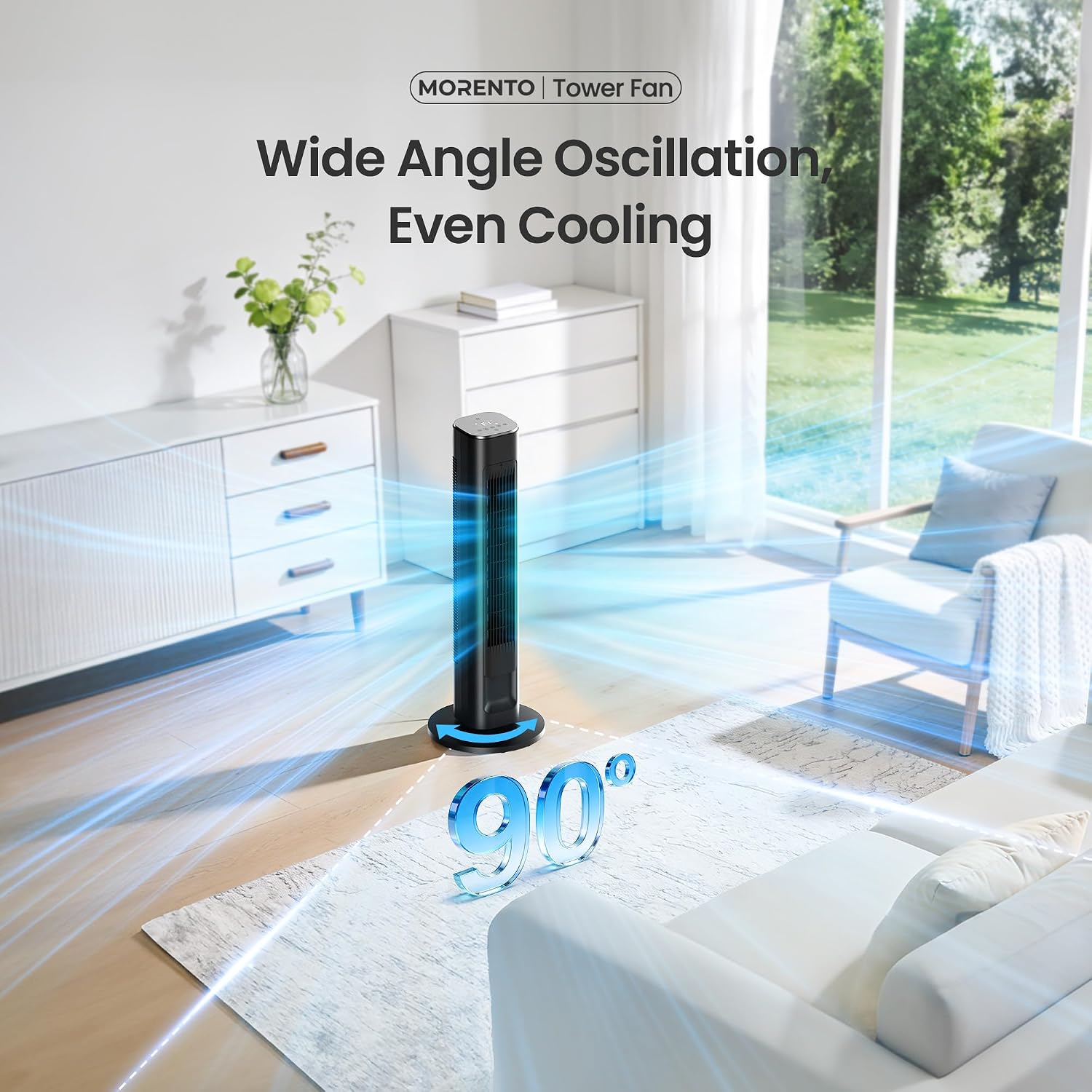 Cendre Smart Tower Fan | WiFi, Alexa & Google, 25dB Quiet, 90° Oscillation