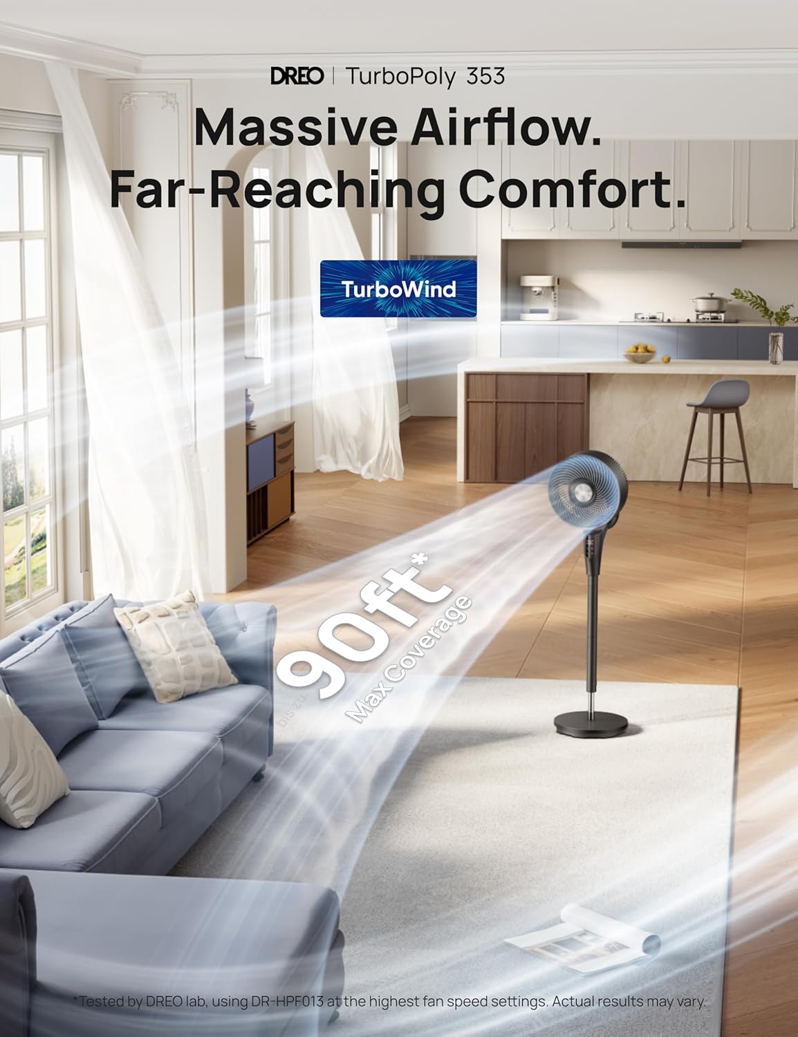 BreezeMax Oscillating Fan 90° Tilt, 20dB Quiet, 8 Speeds