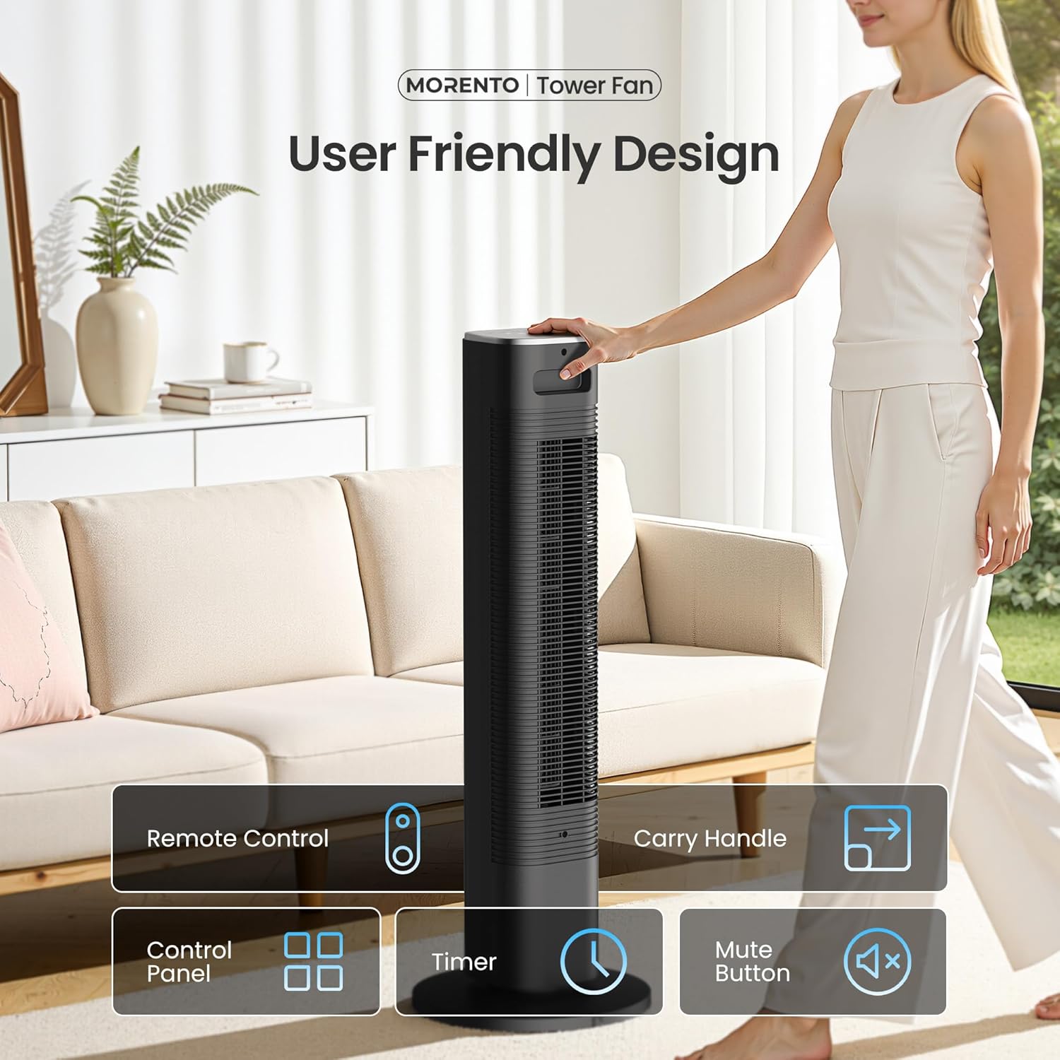 Cendre Smart Tower Fan | WiFi, Alexa & Google, 25dB Quiet, 90° Oscillation