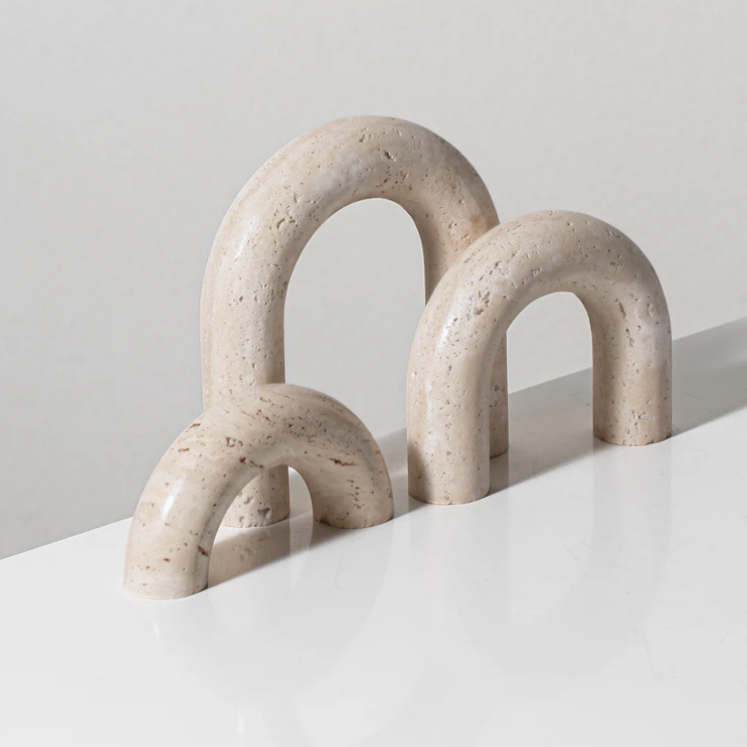 Bela Decorative Arch Figures | Travertine Marble Style, Set of 3