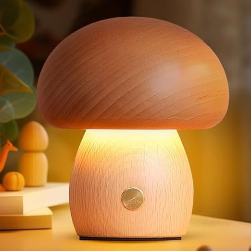 Boreal Mushroom Lamp | Natural Wood, Touch Control Dimming
