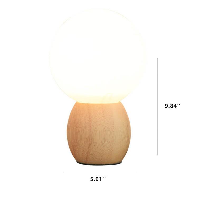 Nordic Solid Wood Milk White Glass Orb Table Lamp with 1 Light