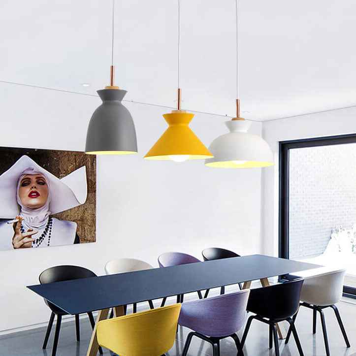 Modern Nordic Oak and Iron Bell Cone 1-Light Pendant Lamp for Living Room