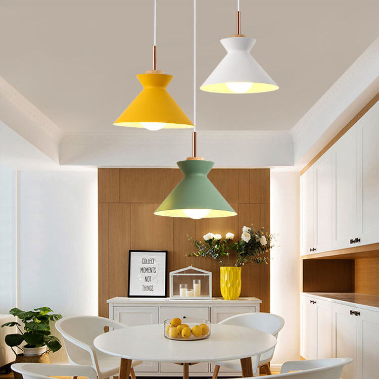 Modern Nordic Oak and Iron Bell Cone 1-Light Pendant Lamp for Living Room