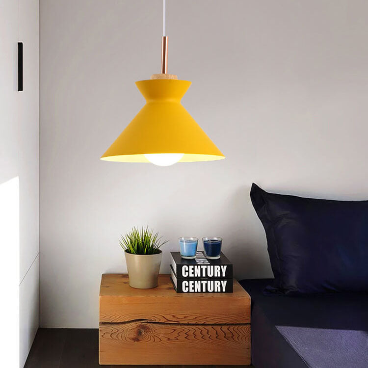 Modern Nordic Oak and Iron Bell Cone 1-Light Pendant Lamp for Living Room