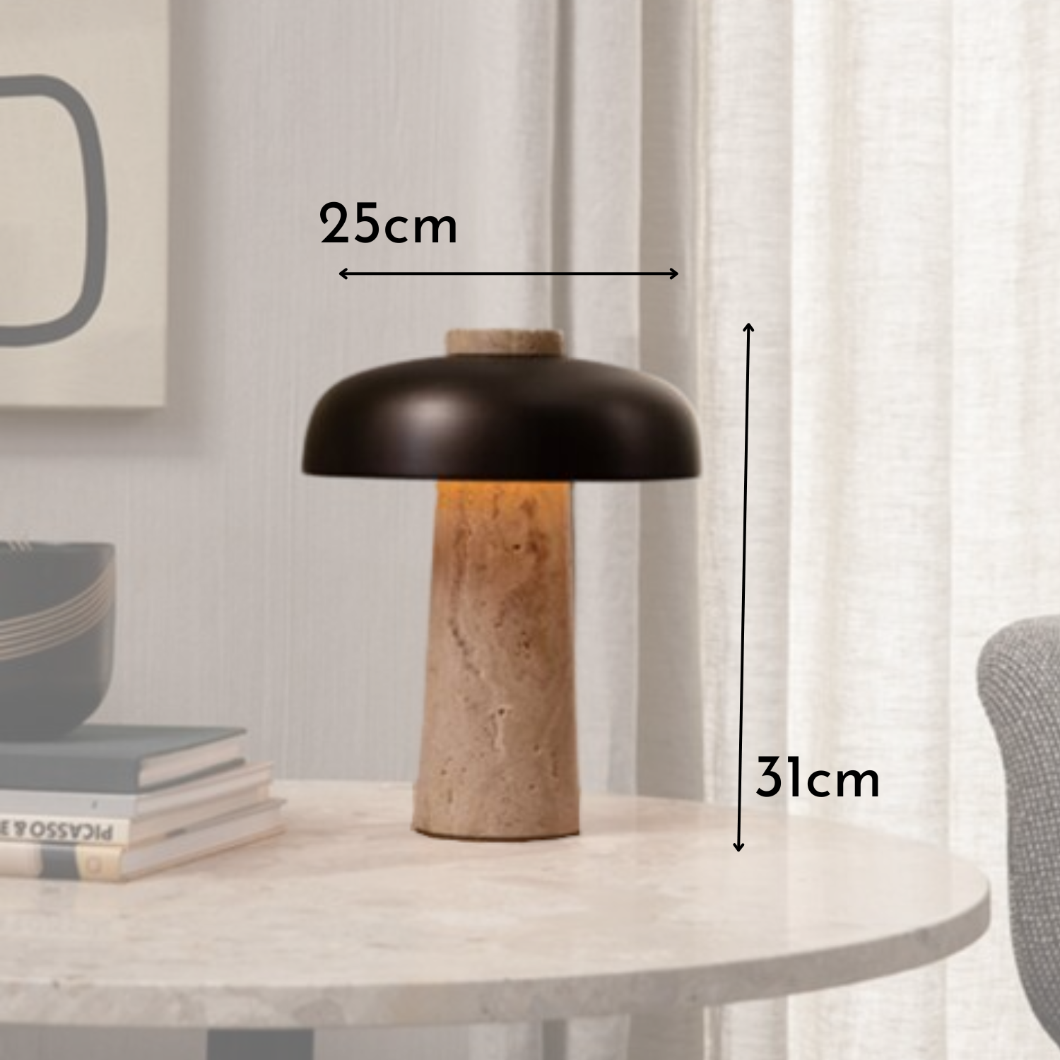 Eclipse – Black Modern Travertine Table Lamp with Touch Control - Cendre Home