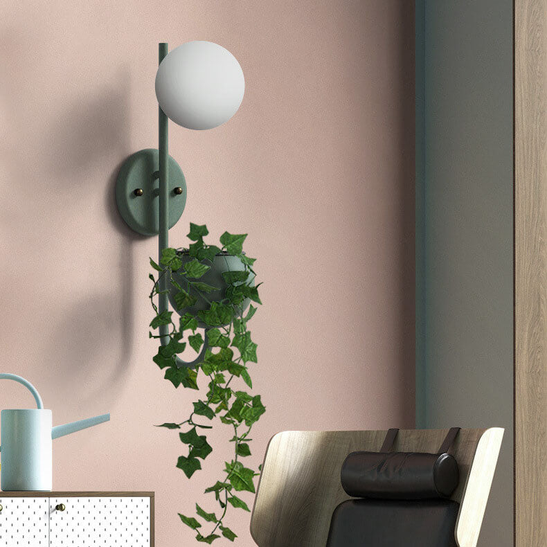 Sphere 1-Light Wall Sconce with Storage Box and Planter Decoration