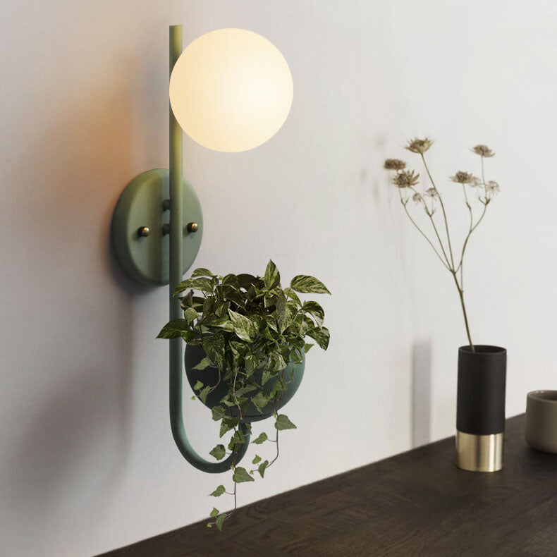 Sphere 1-Light Wall Sconce with Storage Box and Planter Decoration