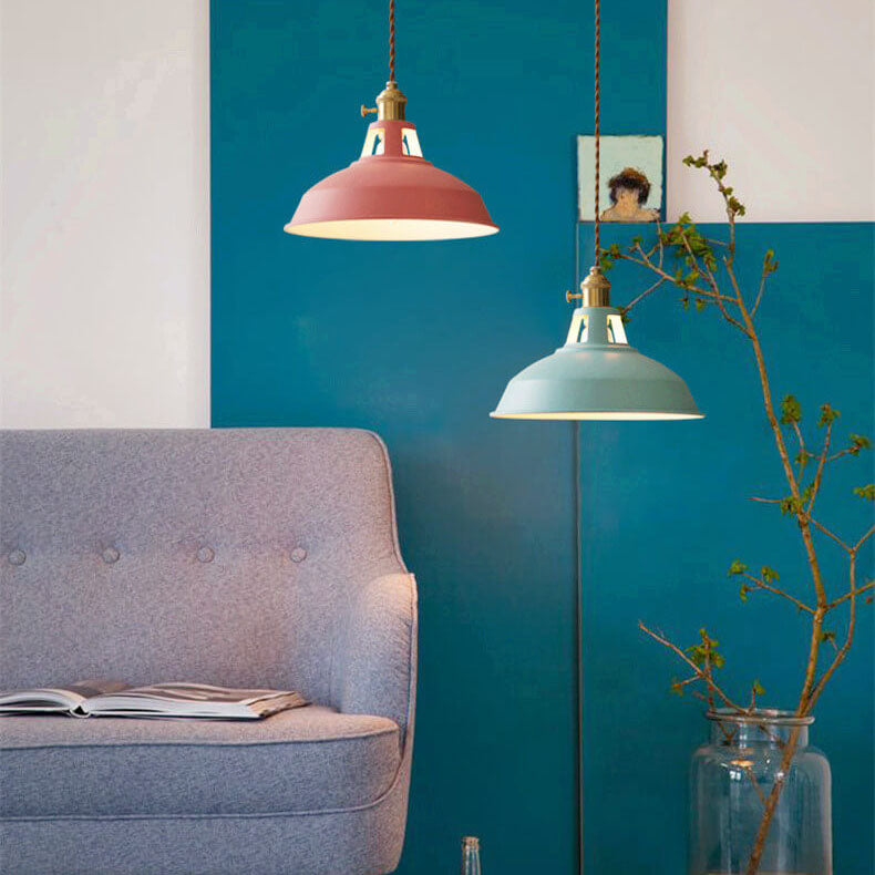 Colorful Barn Shade Pendant Light - Industrial Style, 1-Light Design