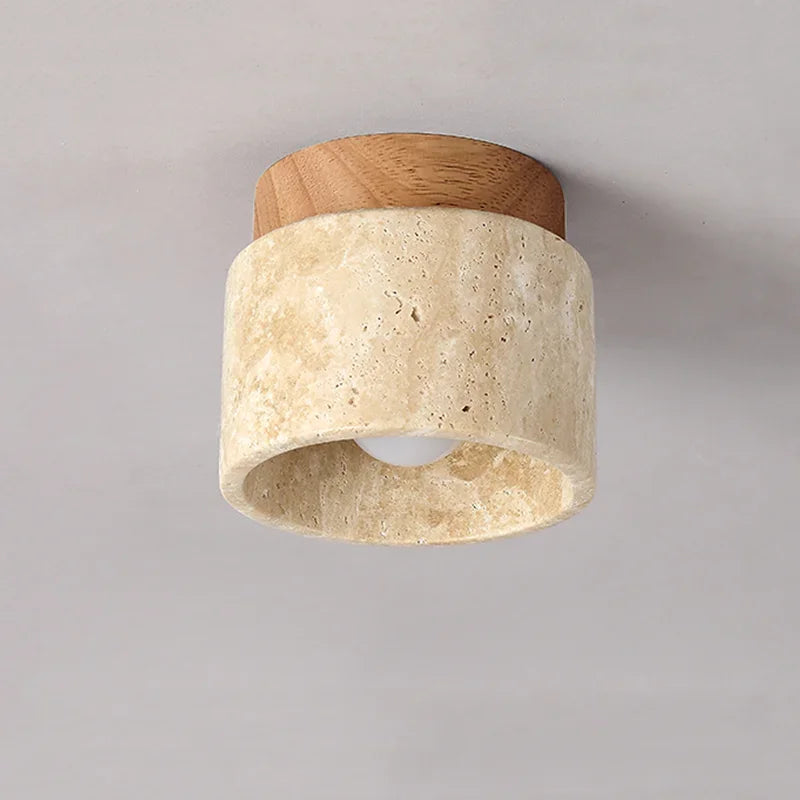 Biora Ceiling Lamp | Travertine & Wood, E27 Fitting