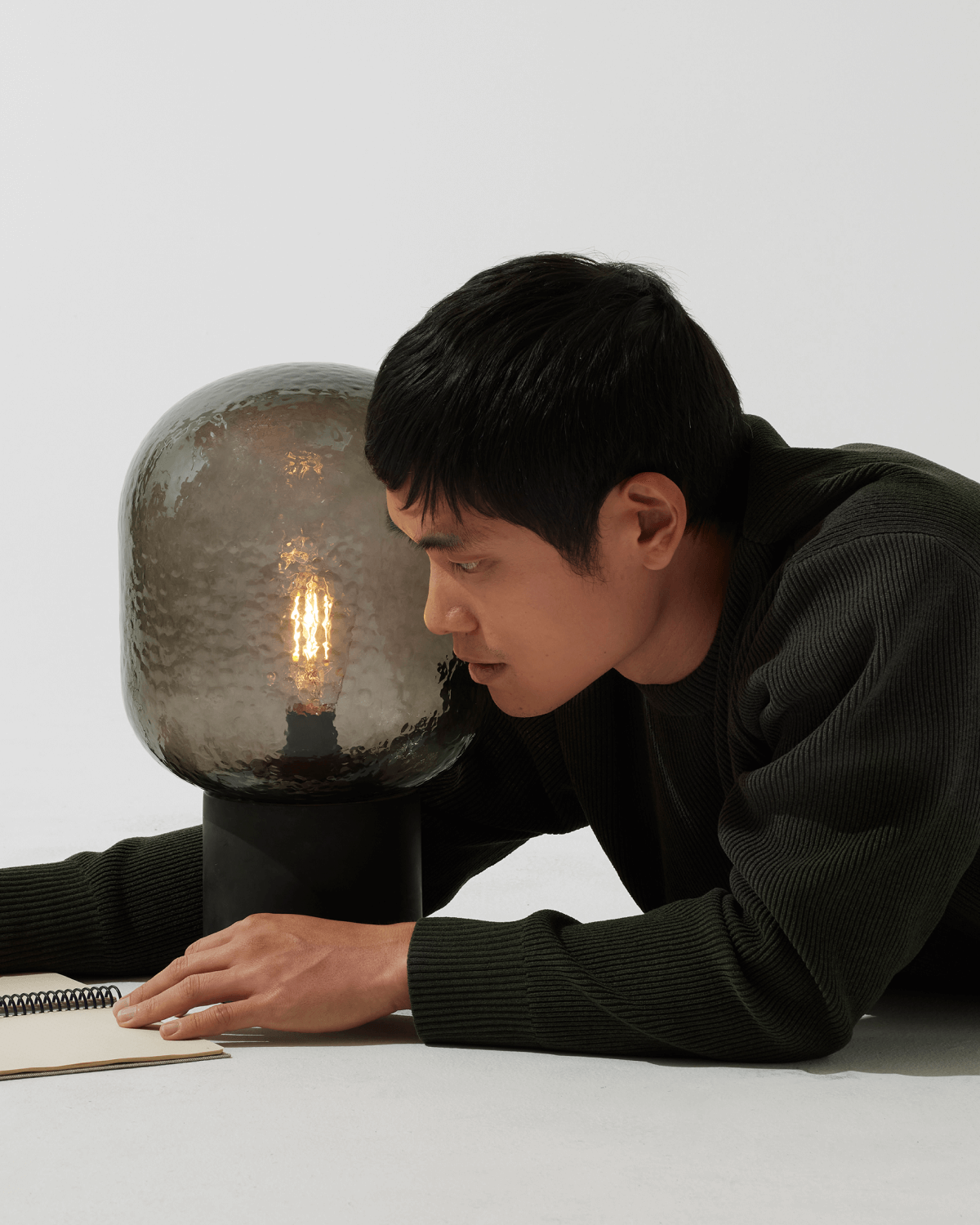 Bruno Table Lamp | Cement Base, Textured Glass Shade
