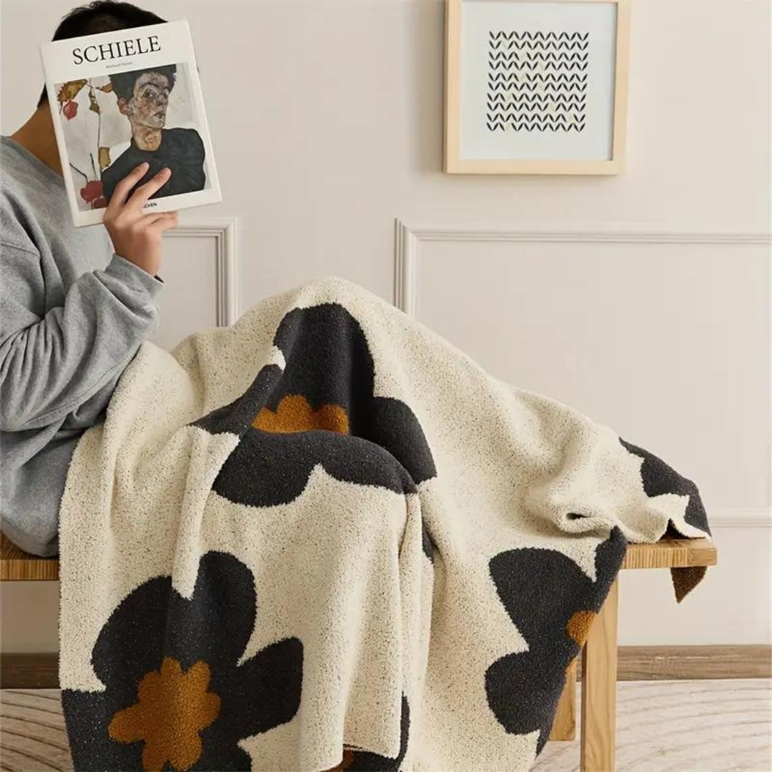 Bela Chenille Plaid Blanket | Floral Design, Soft Velvet