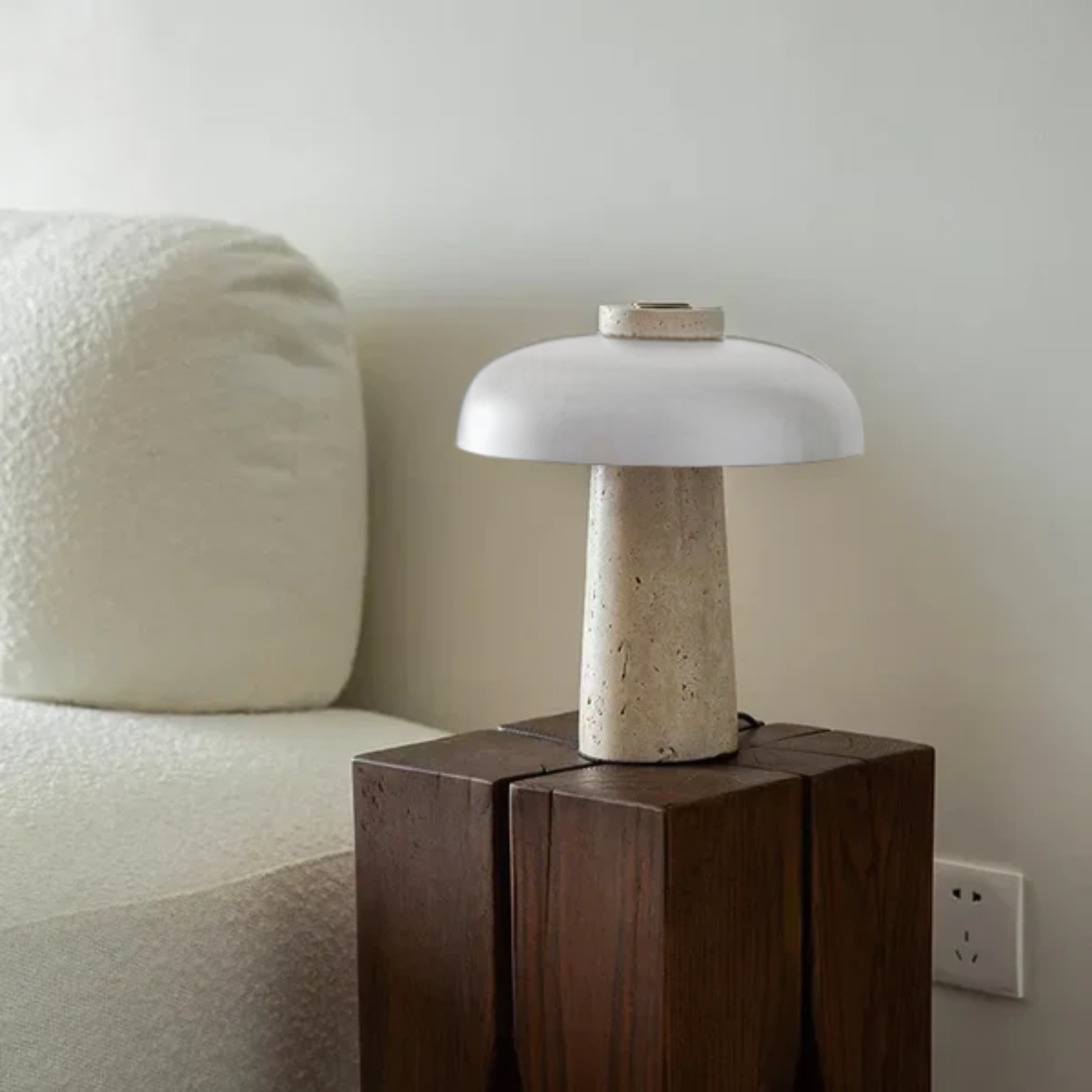 Luxe – White Modern Travertine LED Table Lamp with Touch Control - Cendre Home