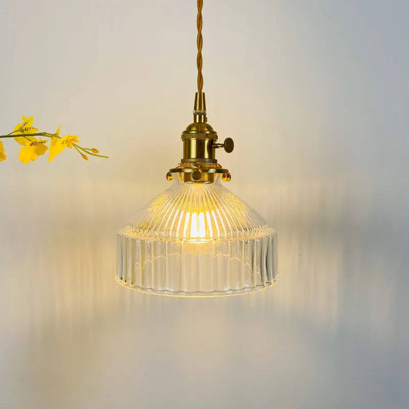 Koda Vintage Hanglamp | Geribbeld Glas met Luxe Koperen Fitting