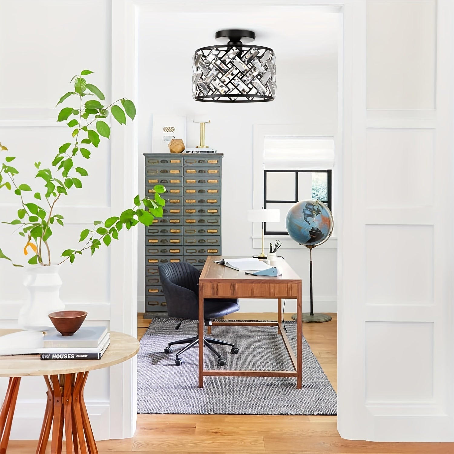 Bela Crystal Semi Flush Mount Ceiling Light | Elegant Metal Frame