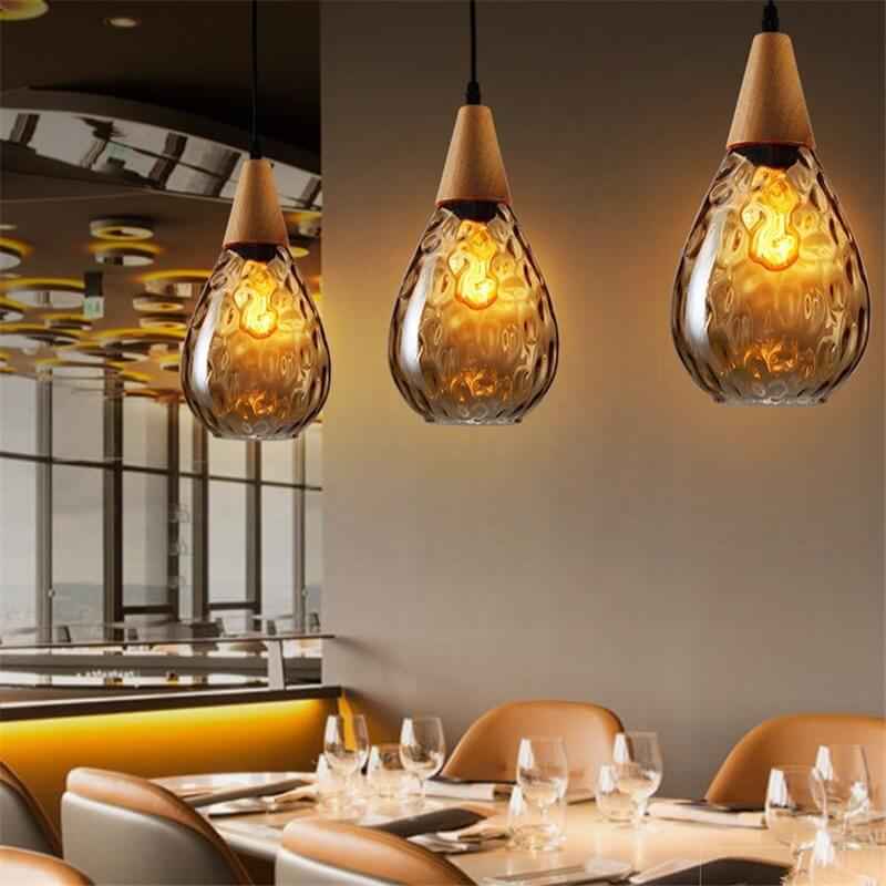 Drop-Shaped Pendant Light with Water Ripple Glass - 1 Light