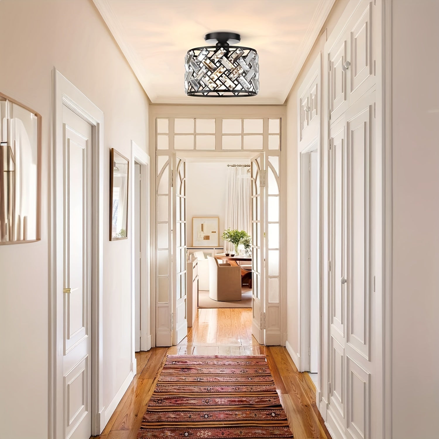 Bela Crystal Semi Flush Mount Ceiling Light | Elegant Metal Frame