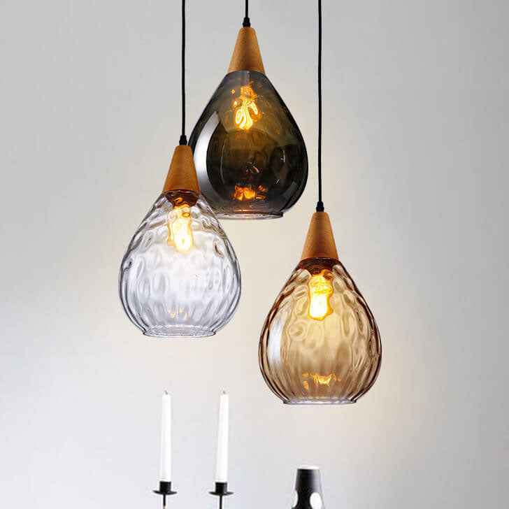Drop-Shaped Pendant Light with Water Ripple Glass - 1 Light