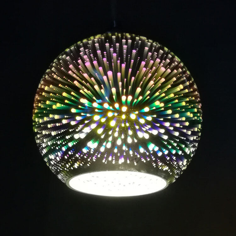 Contemporary 3D Colorful Fireworks Glass Dome Pendant Light with Single Bulb