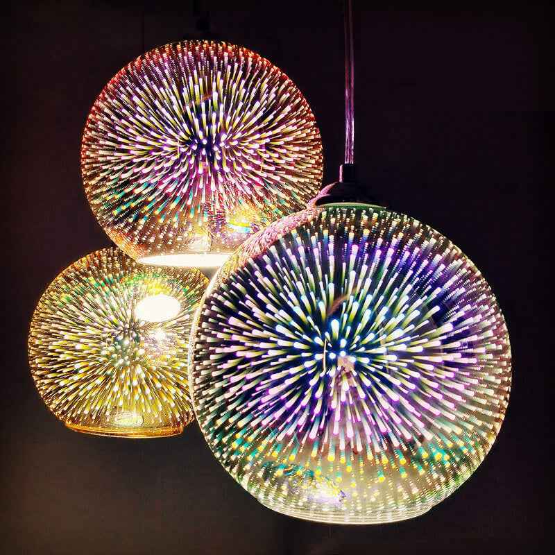 Contemporary 3D Colorful Fireworks Glass Dome Pendant Light with Single Bulb