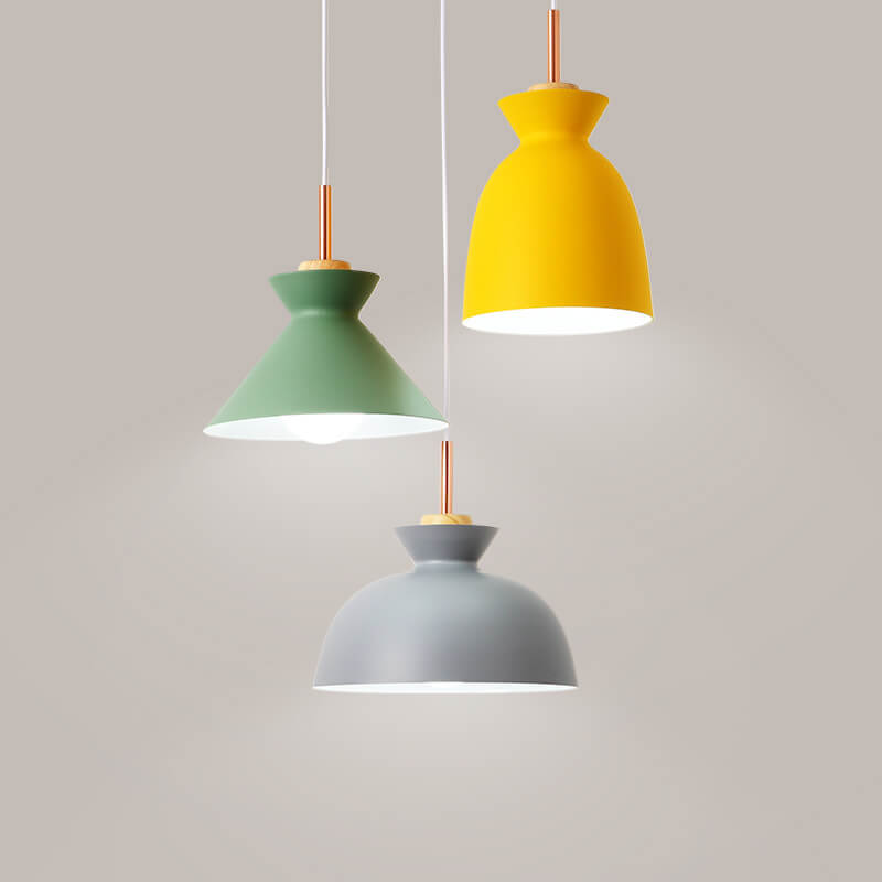 Modern Nordic Oak and Iron Bell Cone 1-Light Pendant Lamp for Living Room